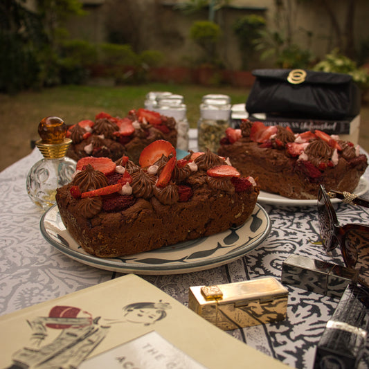 Dark Chocolate, Rum and Strawberry Tea Cake