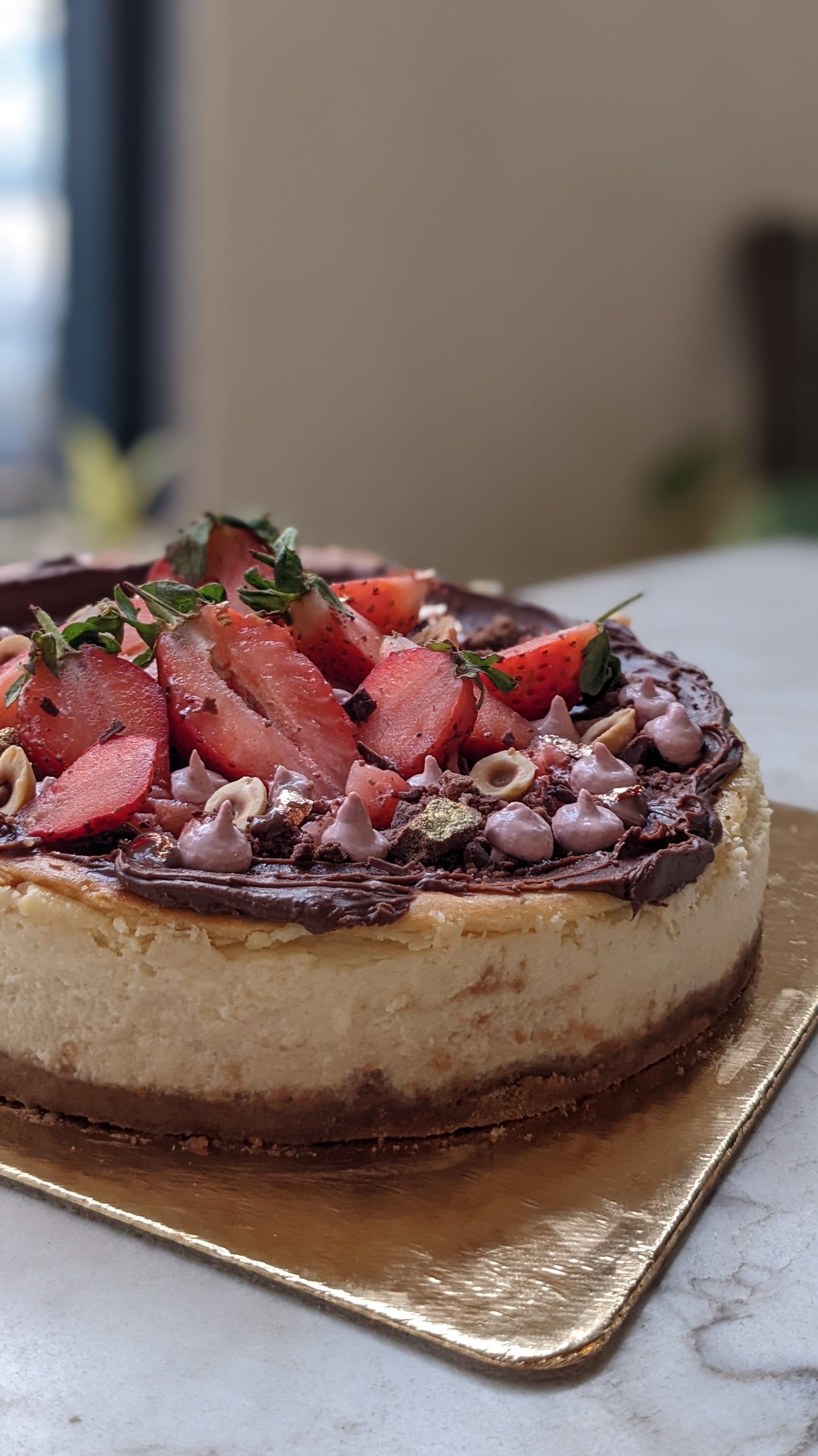 Strawberry, Chocolate and Almond Baked Cheesecake